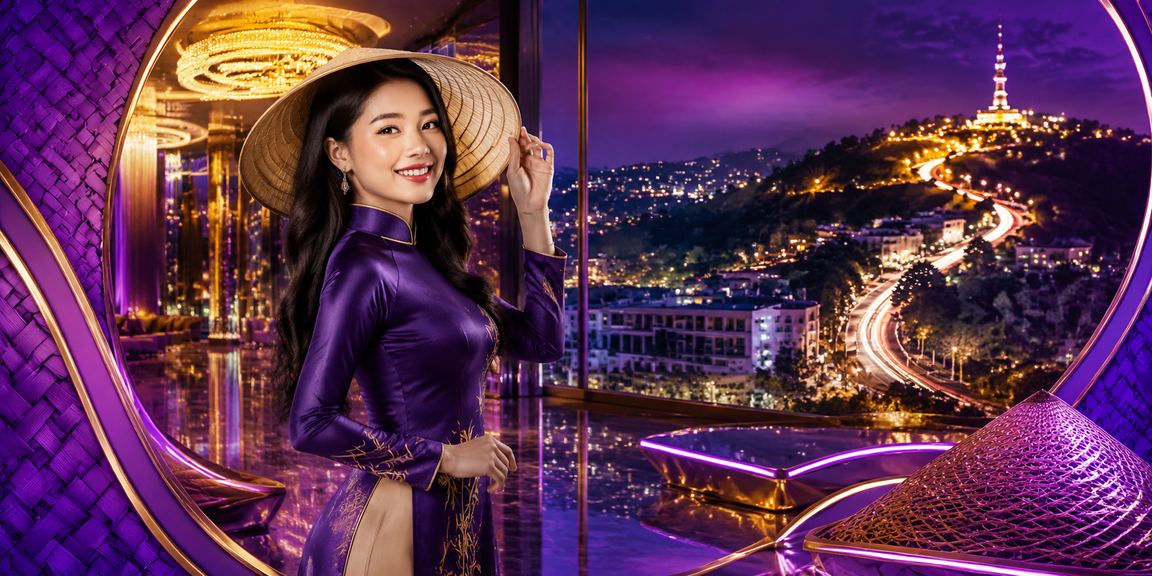 Phụ nữ Đà Lạt đội nón lá trải nghiệm cá cược trực tuyến trên điện thoại giữa không gian hoa
