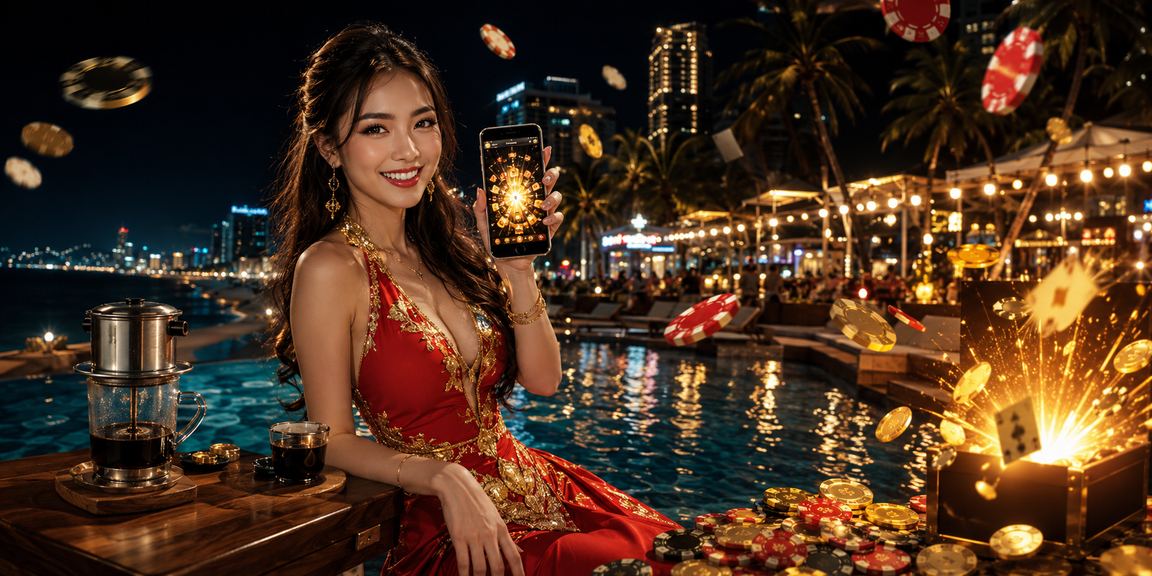 Người dùng tại Nha Trang kiểm tra ứng dụng casino trên điện thoại bên tách cà phê